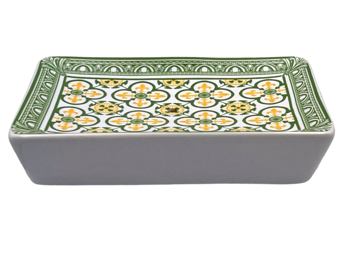 PORTE SAVON FLEUR DE LYS VERT JAUNE
