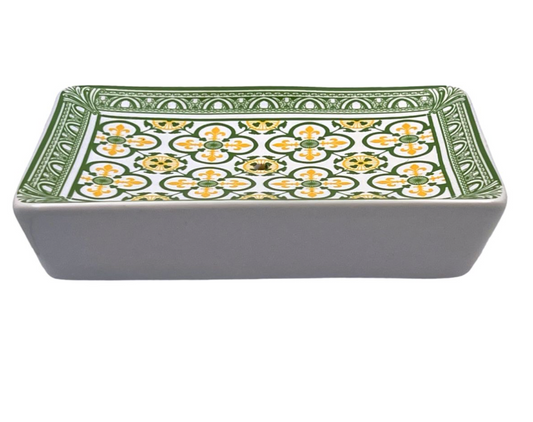 PORTE SAVON FLEUR DE LYS VERT JAUNE