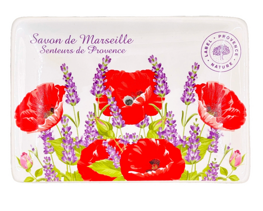 PORTE SAVON COQUELICOT LAVANDE FOND BLANC